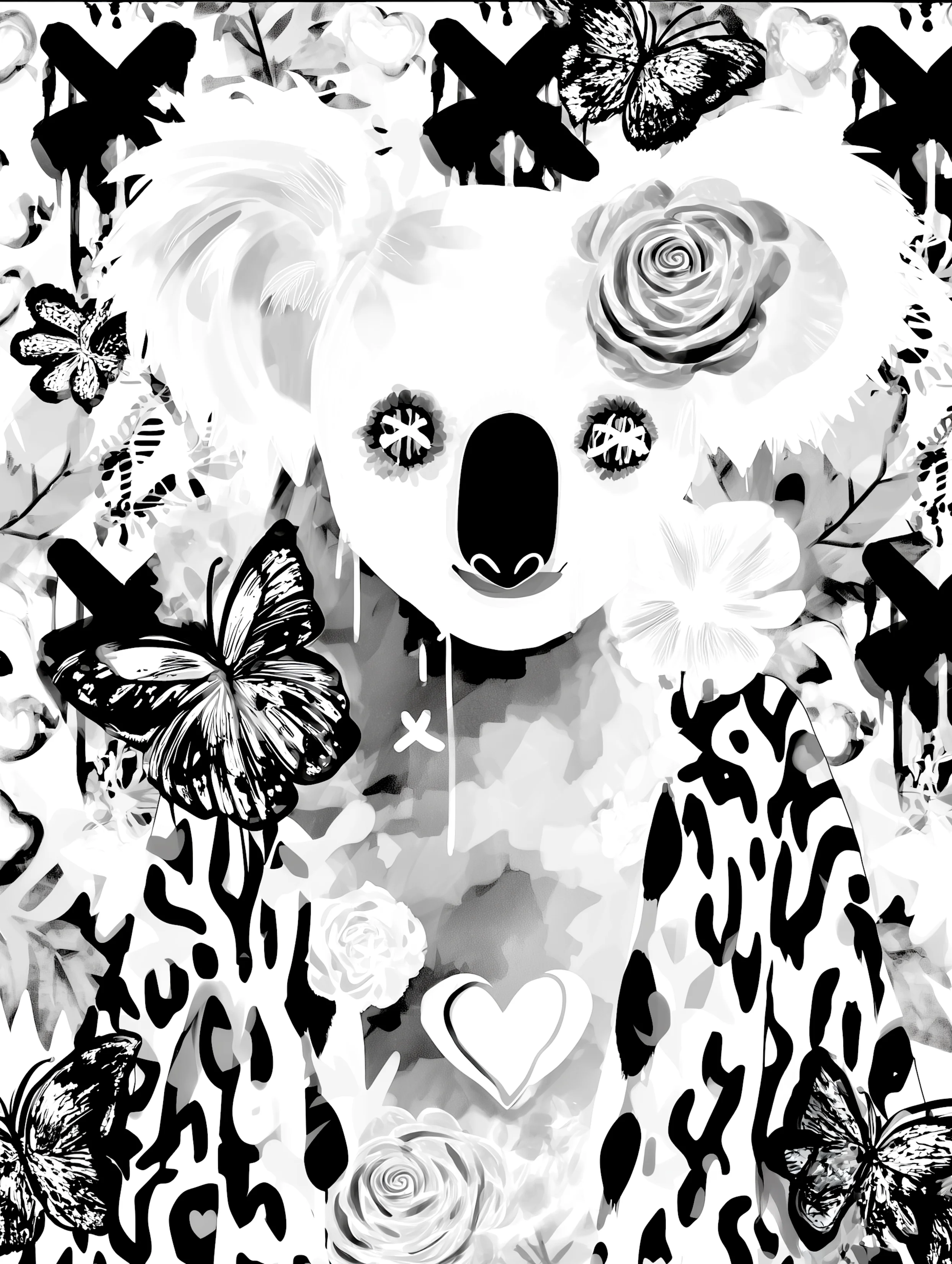 Free printable koala coloring page for adults featuring messed up eyes koala